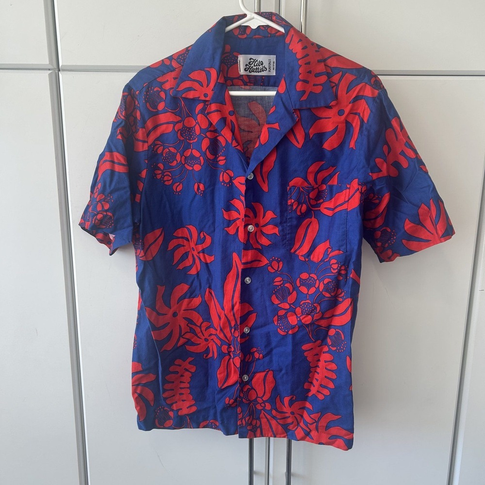 Hilo Hatties Hawaii Mens Aloha Shirt Blue Red Tropical Floral Button Down XL